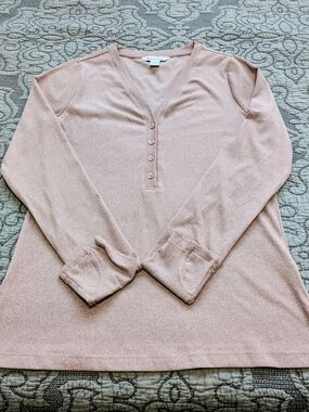 Athleta Dusty Rose Ribbed Henley Top, Size Medium, NWOT💕